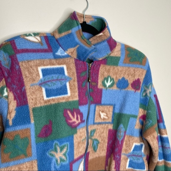Vintage Teddi fleece leaf print jacket Sz Pet Xl - Picture 2 of 6